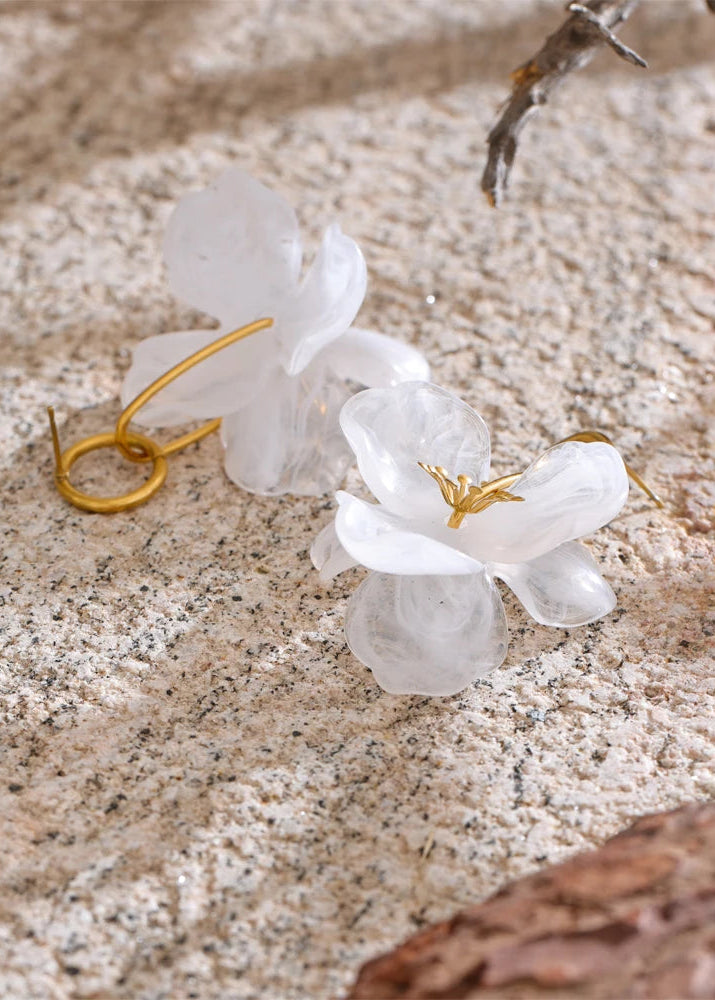 Flora Resin Bloom Gold Plated Stainless Steel Dangle Earrings