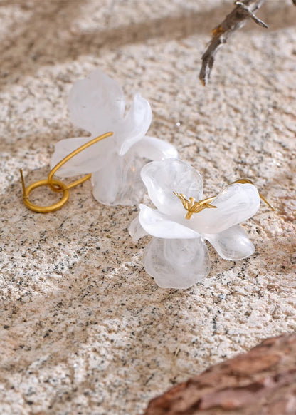 Flora Resin Bloom Gold Plated Stainless Steel Dangle Earrings