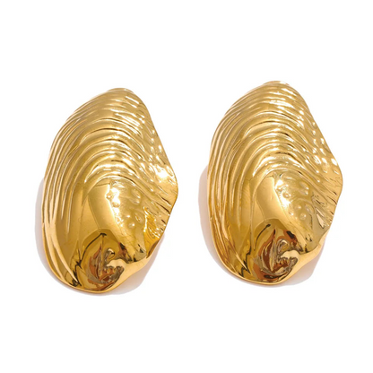 Sea Shell Gold Plated Stainless Steel Oversized Stud Earrings