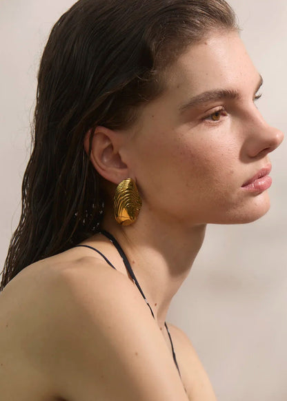Sea Shell Gold Plated Stainless Steel Oversized Stud Earrings