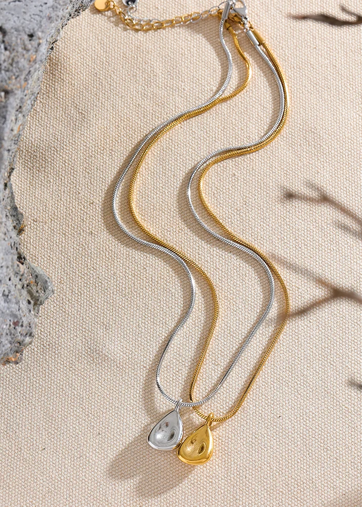 Aqua Drop Gold Plated Stainless Steel Pendant Necklace