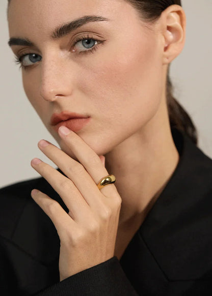 Minimalist Aqua Lume Gold Plated Stainless Steel Statement Chunky Ring