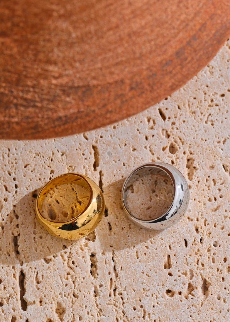 Minimalist Echo Gloss Gold Plated Stainless Steel Statement Chunky Ring