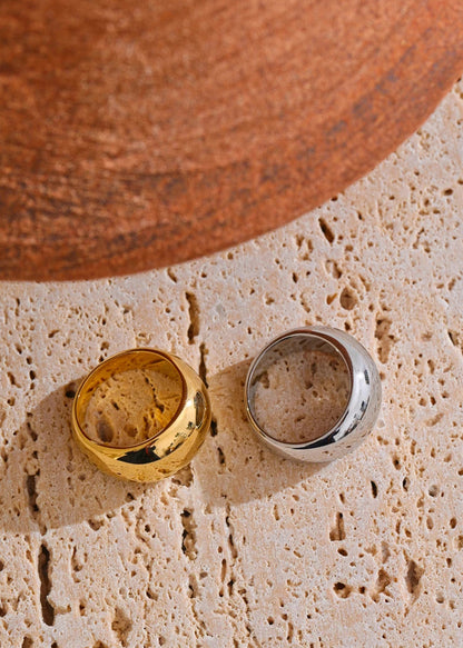 Minimalist Echo Gloss Gold Plated Stainless Steel Statement Chunky Ring