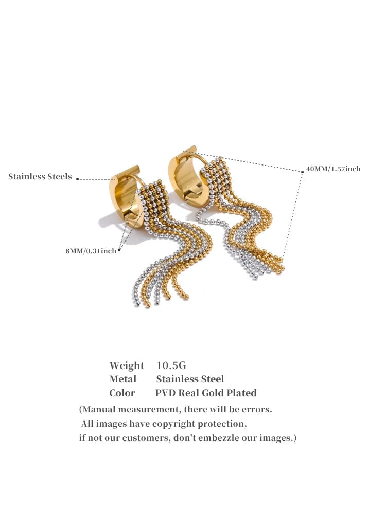 Bohemian Gleam Gold Plated Stainless Steel Tassel Drop Earrings