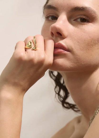 Nuvé Abstract Sculptural Gold Plated Stainless Steel Adjustable Statement Ring