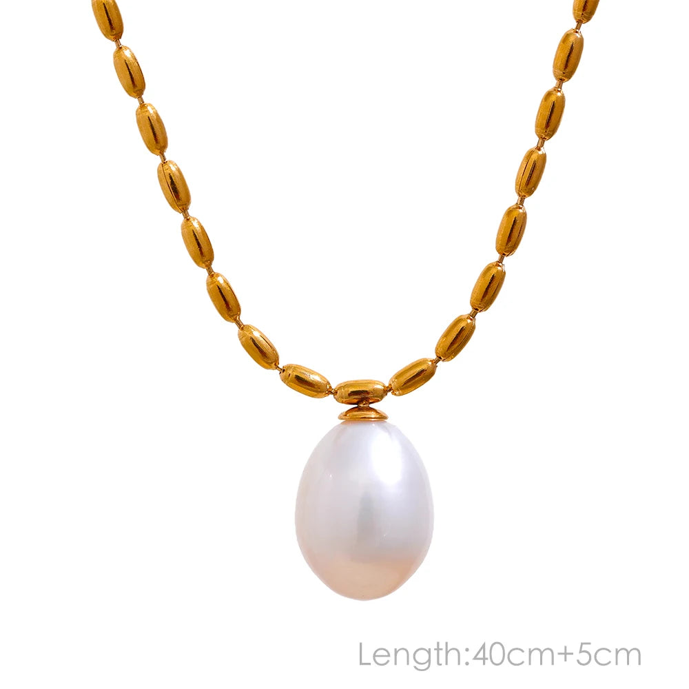 Freshwater Pearl Gold Plated Stainless Steel Pendant Necklace