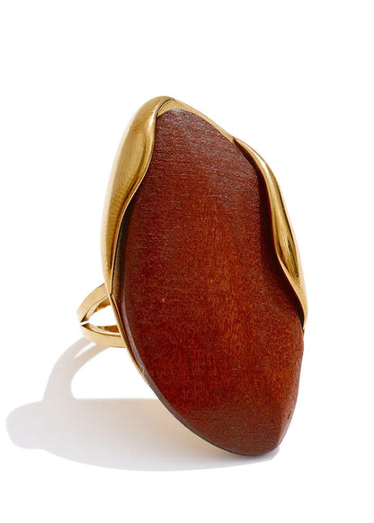 Melted Earth Geometric Resin Gold Plated Stainless Steel Adjustable Statement Ring