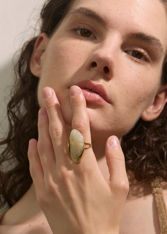 Melted Earth Geometric Resin Gold Plated Stainless Steel Adjustable Statement Ring