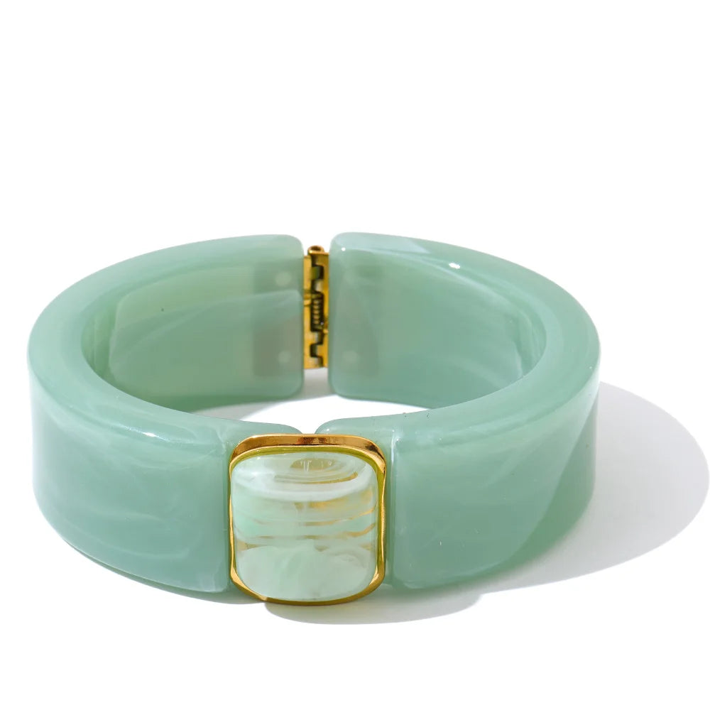 Modern Muse Thick Acrylic Bracelet Gold Plated Stainless Steel Statement Bangle