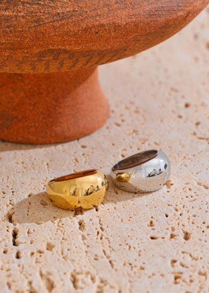 Minimalist Echo Gloss Gold Plated Stainless Steel Statement Chunky Ring