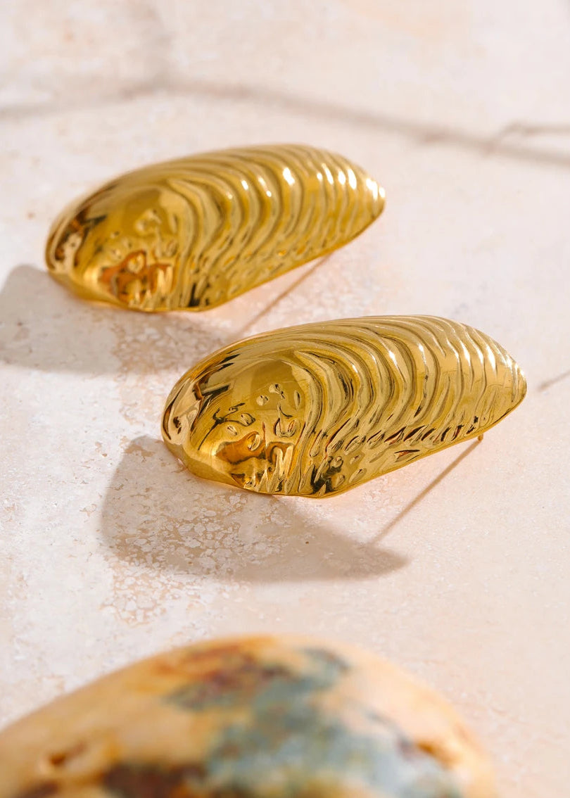 Sea Shell Gold Plated Stainless Steel Oversized Stud Earrings