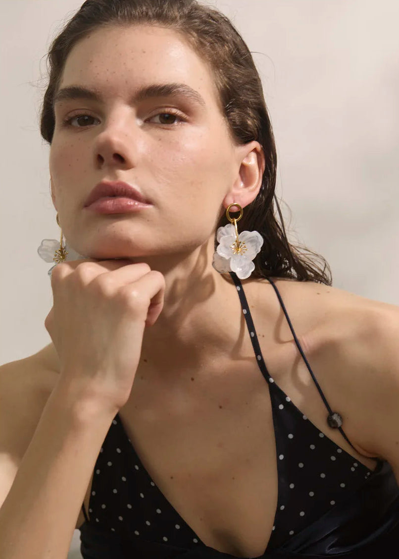 Flora Resin Bloom Gold Plated Stainless Steel Dangle Earrings