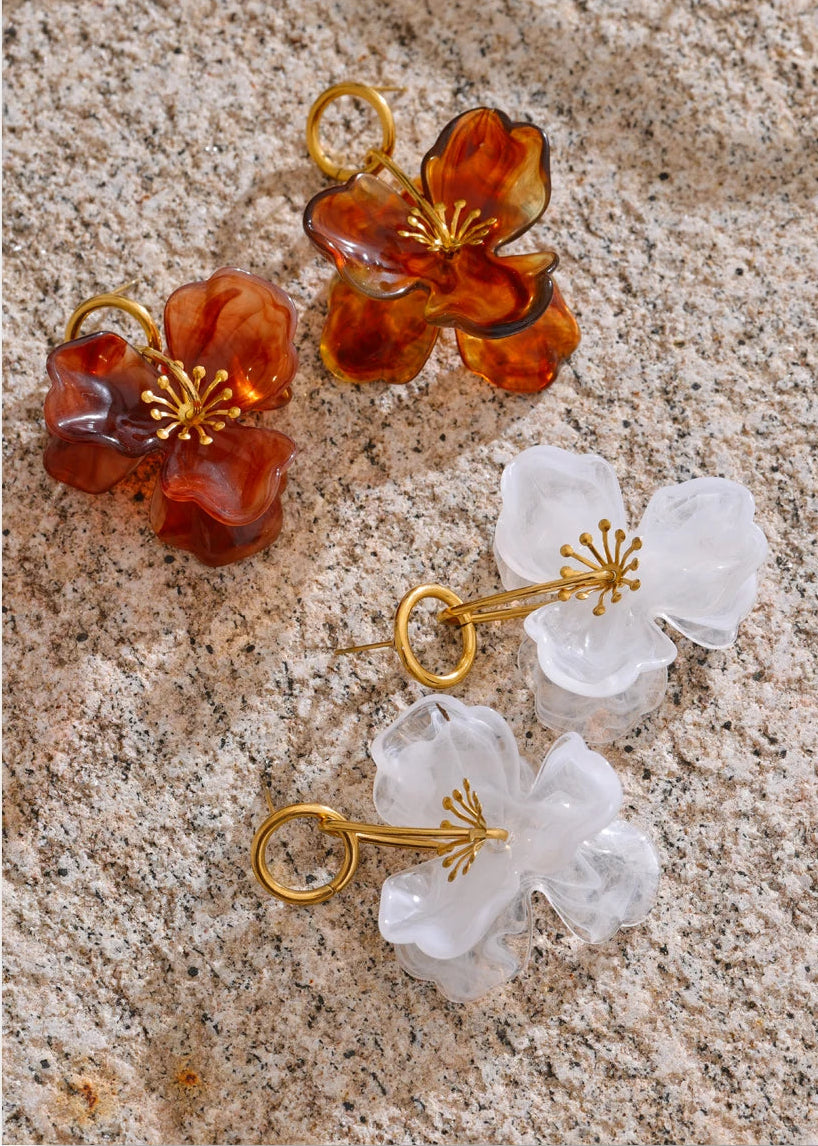 Flora Resin Bloom Gold Plated Stainless Steel Dangle Earrings