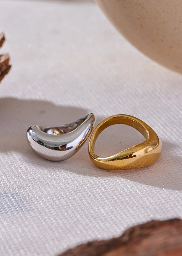 Minimalist Aqua Lume Gold Plated Stainless Steel Statement Chunky Ring