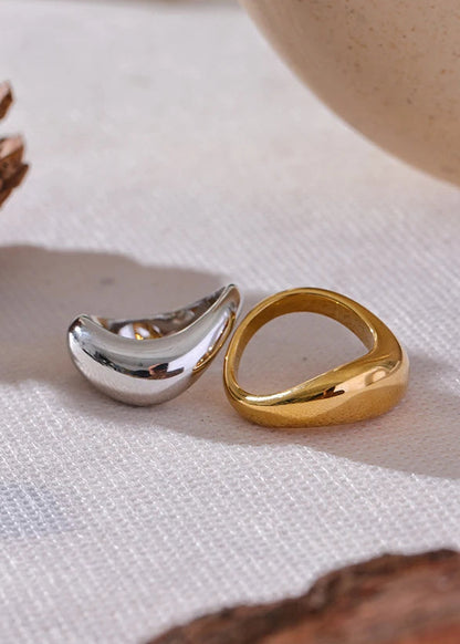 Minimalist Aqua Lume Gold Plated Stainless Steel Statement Chunky Ring